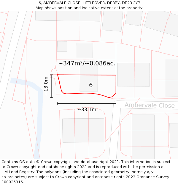 6, AMBERVALE CLOSE, LITTLEOVER, DERBY, DE23 3YB: Plot and title map