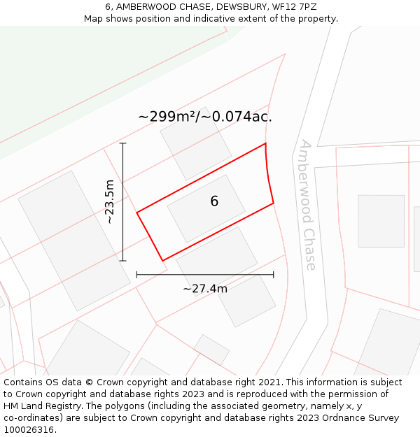 6, AMBERWOOD CHASE, DEWSBURY, WF12 7PZ: Plot and title map