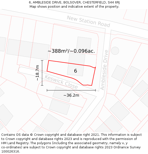 6, AMBLESIDE DRIVE, BOLSOVER, CHESTERFIELD, S44 6RJ: Plot and title map