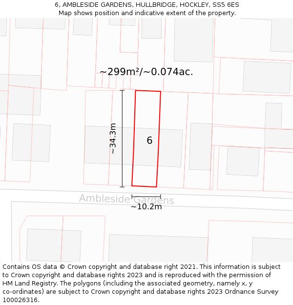 6, AMBLESIDE GARDENS, HULLBRIDGE, HOCKLEY, SS5 6ES: Plot and title map