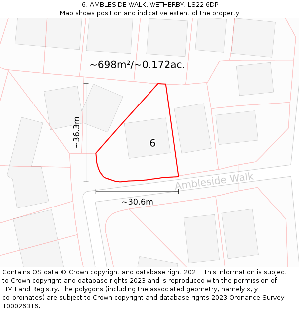6, AMBLESIDE WALK, WETHERBY, LS22 6DP: Plot and title map