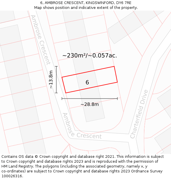 6, AMBROSE CRESCENT, KINGSWINFORD, DY6 7RE: Plot and title map