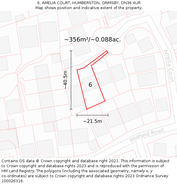 6, AMELIA COURT, HUMBERSTON, GRIMSBY, DN36 4UR: Plot and title map