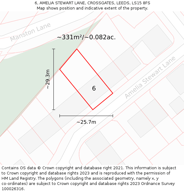 6, AMELIA STEWART LANE, CROSSGATES, LEEDS, LS15 8FS: Plot and title map