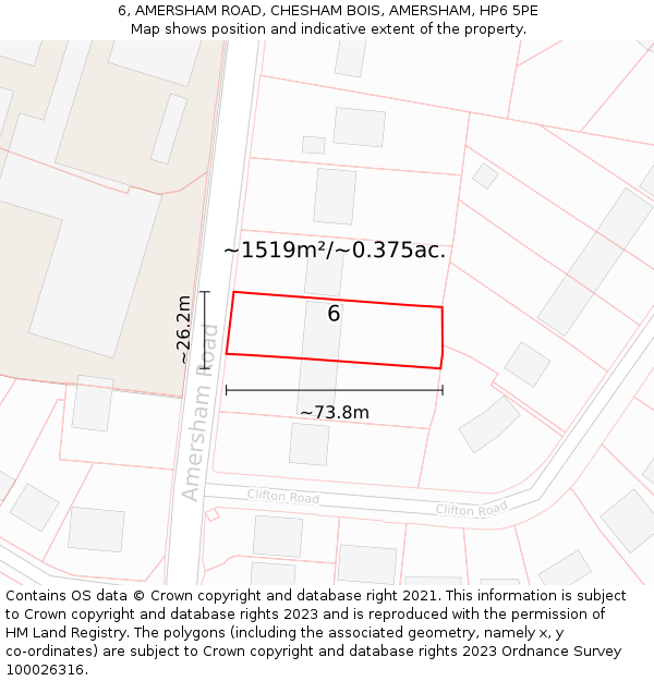 6, AMERSHAM ROAD, CHESHAM BOIS, AMERSHAM, HP6 5PE: Plot and title map