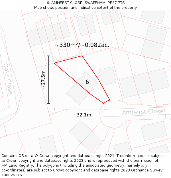 6, AMHERST CLOSE, SWAFFHAM, PE37 7TS: Plot and title map