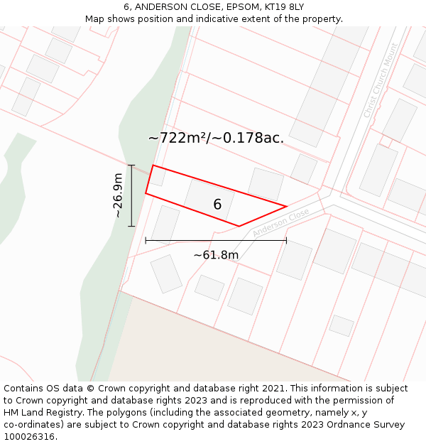 6, ANDERSON CLOSE, EPSOM, KT19 8LY: Plot and title map