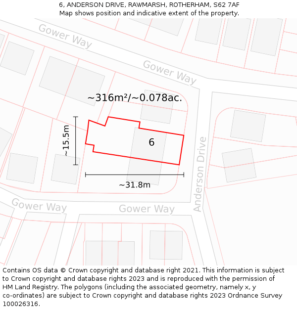 6, ANDERSON DRIVE, RAWMARSH, ROTHERHAM, S62 7AF: Plot and title map