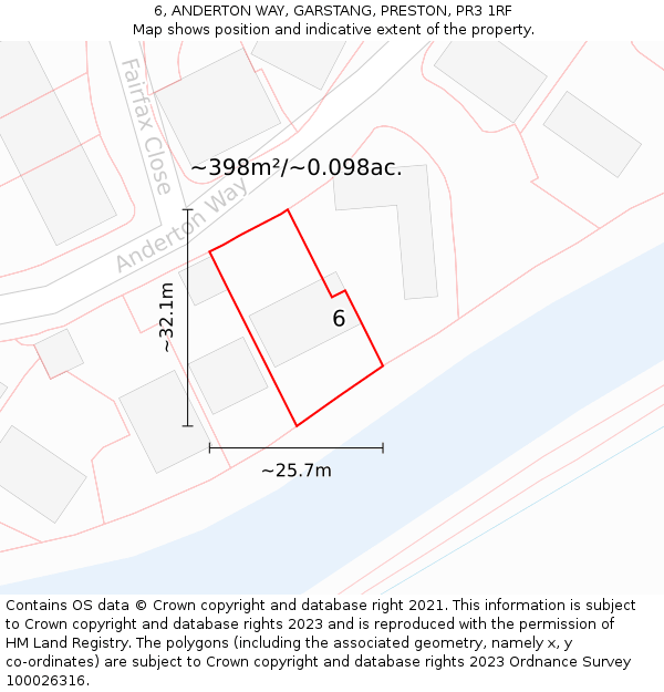 6, ANDERTON WAY, GARSTANG, PRESTON, PR3 1RF: Plot and title map