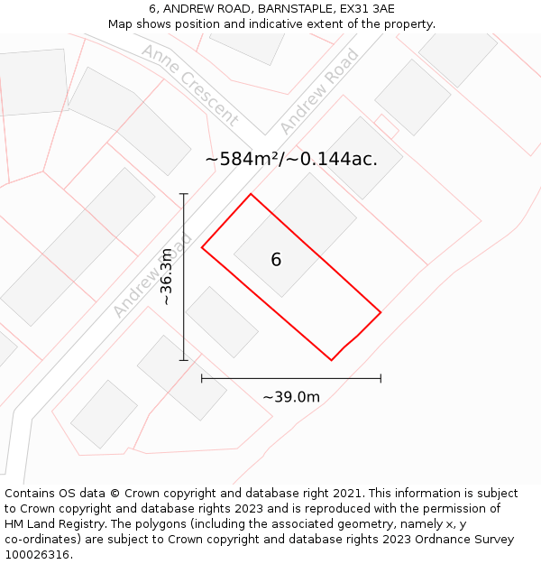 6, ANDREW ROAD, BARNSTAPLE, EX31 3AE: Plot and title map