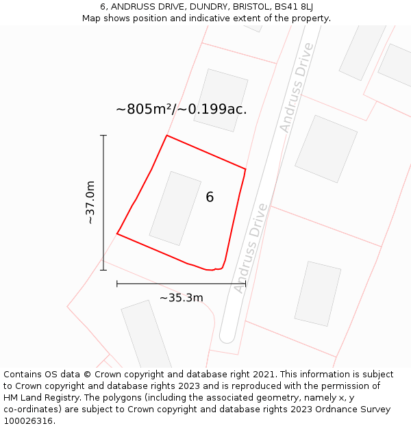 6, ANDRUSS DRIVE, DUNDRY, BRISTOL, BS41 8LJ: Plot and title map