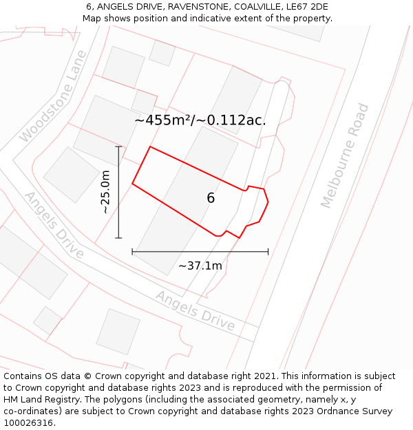 6, ANGELS DRIVE, RAVENSTONE, COALVILLE, LE67 2DE: Plot and title map