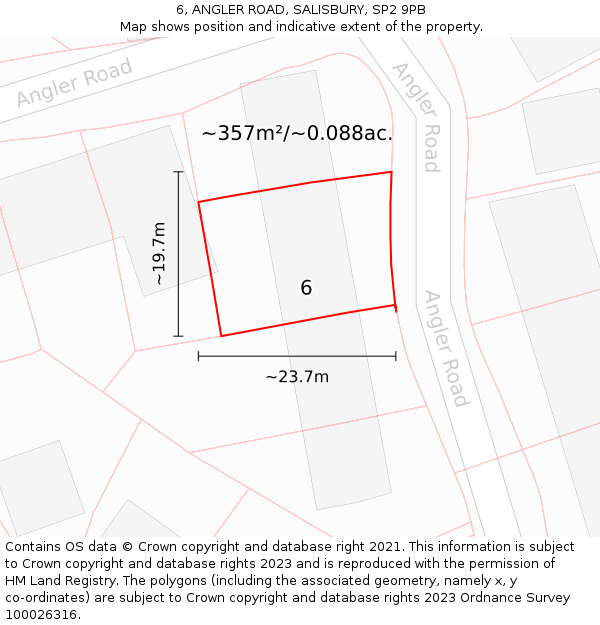 6, ANGLER ROAD, SALISBURY, SP2 9PB: Plot and title map
