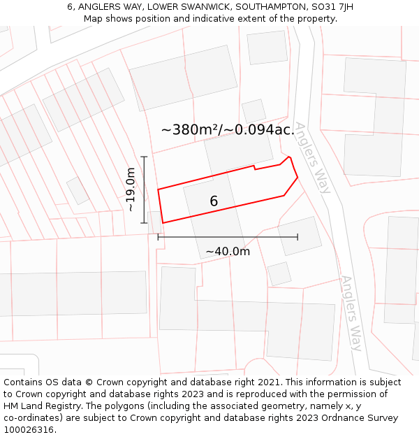 6, ANGLERS WAY, LOWER SWANWICK, SOUTHAMPTON, SO31 7JH: Plot and title map