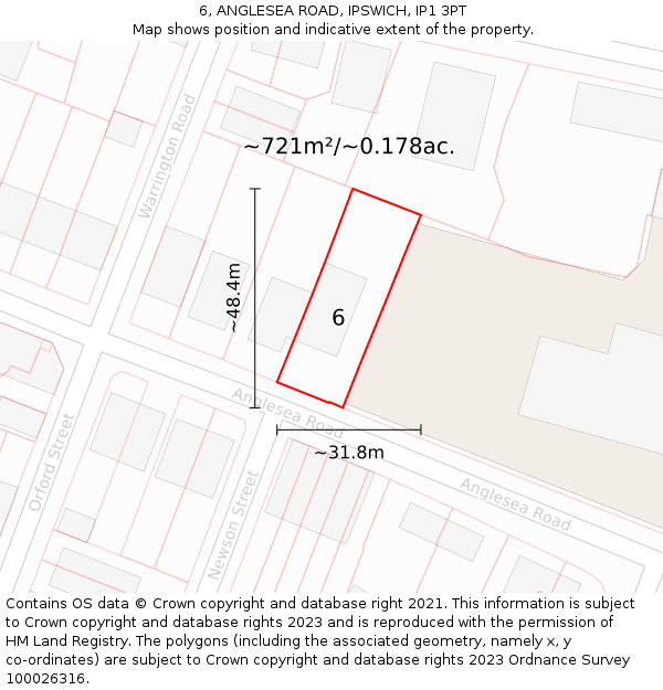 6, ANGLESEA ROAD, IPSWICH, IP1 3PT: Plot and title map