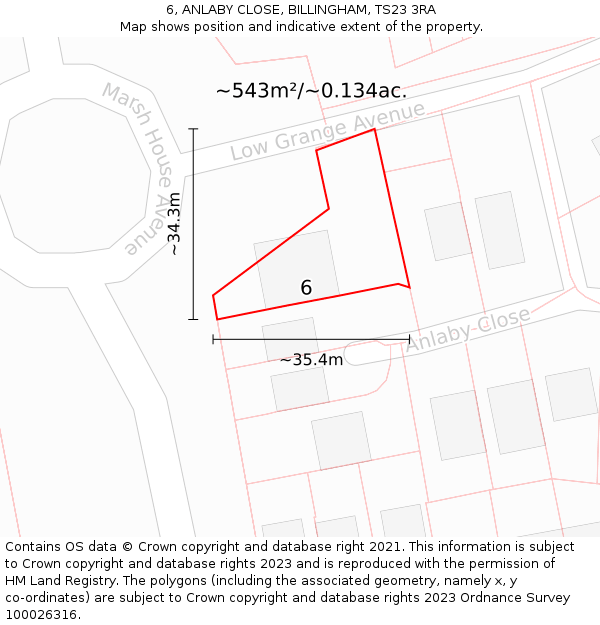 6, ANLABY CLOSE, BILLINGHAM, TS23 3RA: Plot and title map