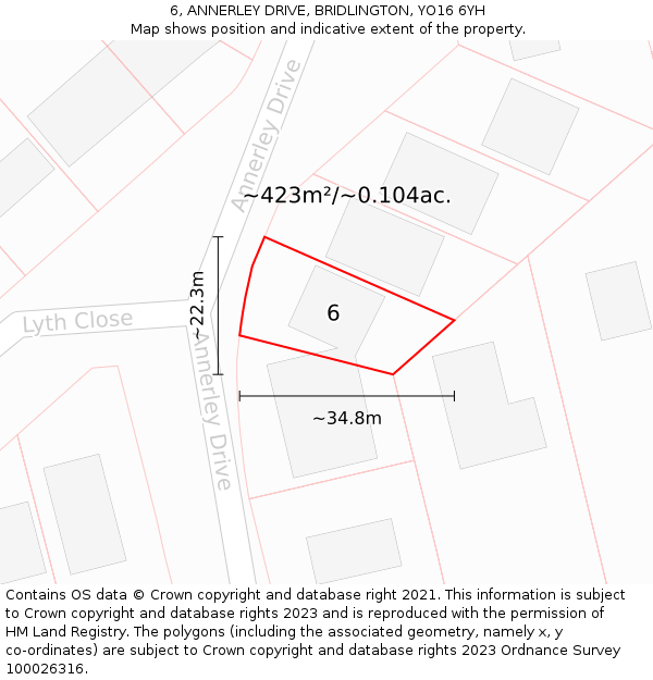 6, ANNERLEY DRIVE, BRIDLINGTON, YO16 6YH: Plot and title map