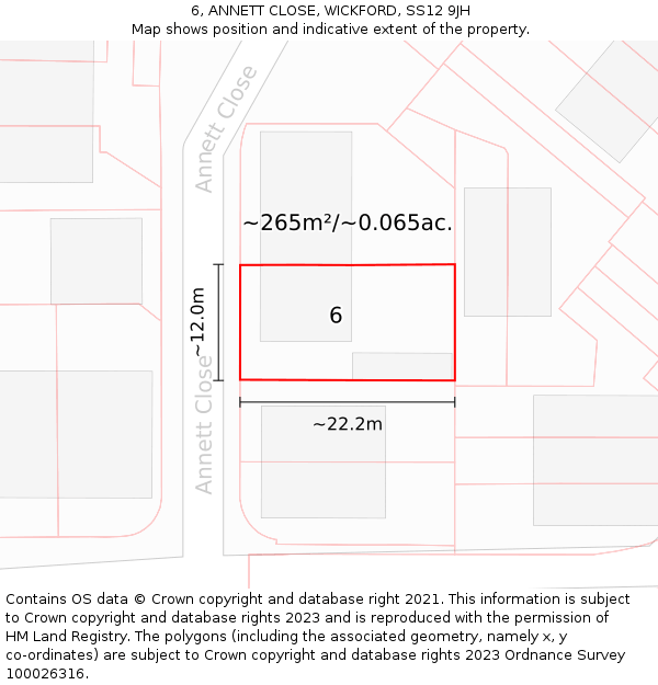 6, ANNETT CLOSE, WICKFORD, SS12 9JH: Plot and title map