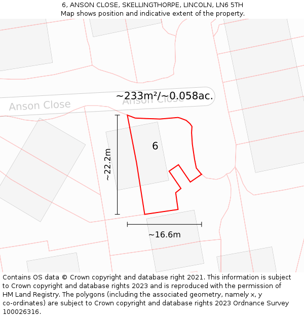 6, ANSON CLOSE, SKELLINGTHORPE, LINCOLN, LN6 5TH: Plot and title map