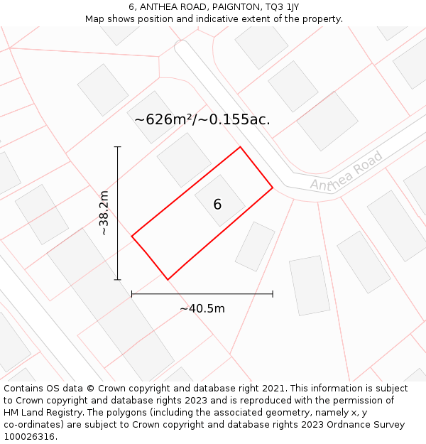 6, ANTHEA ROAD, PAIGNTON, TQ3 1JY: Plot and title map