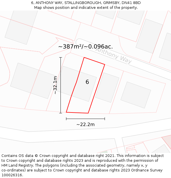 6, ANTHONY WAY, STALLINGBOROUGH, GRIMSBY, DN41 8BD: Plot and title map