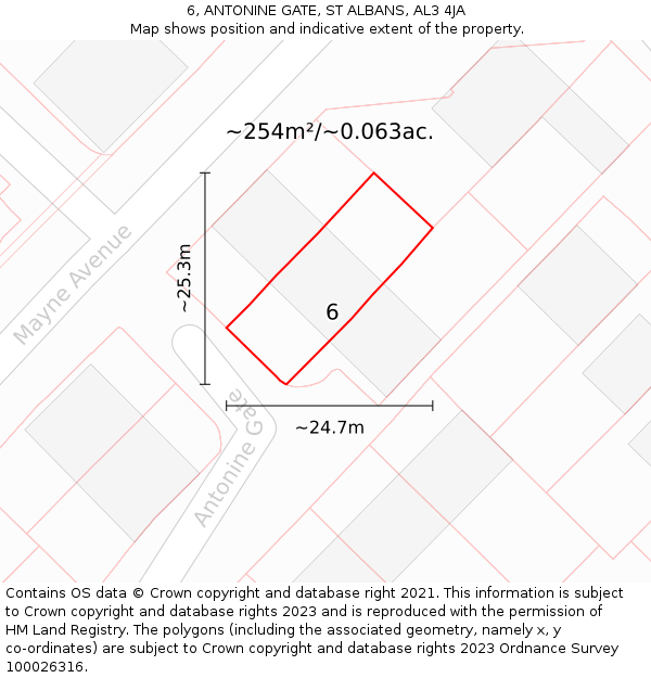 6, ANTONINE GATE, ST ALBANS, AL3 4JA: Plot and title map