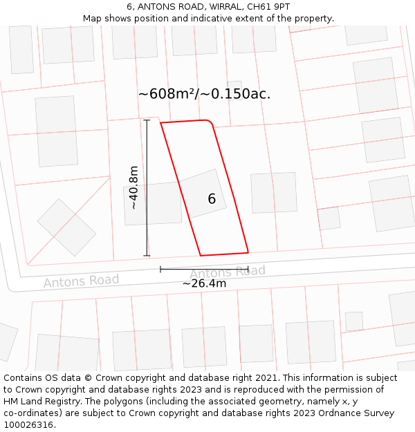 6, ANTONS ROAD, WIRRAL, CH61 9PT: Plot and title map