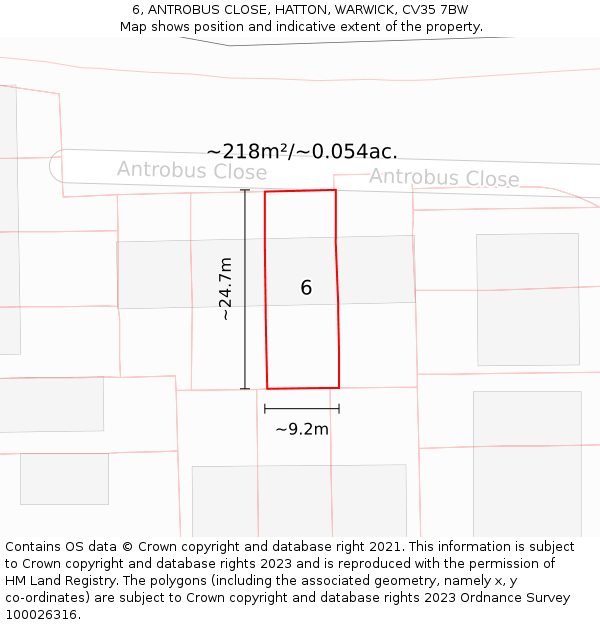 6, ANTROBUS CLOSE, HATTON, WARWICK, CV35 7BW: Plot and title map