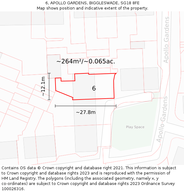 6, APOLLO GARDENS, BIGGLESWADE, SG18 8FE: Plot and title map