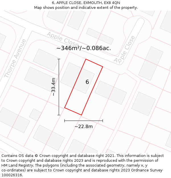 6, APPLE CLOSE, EXMOUTH, EX8 4QN: Plot and title map