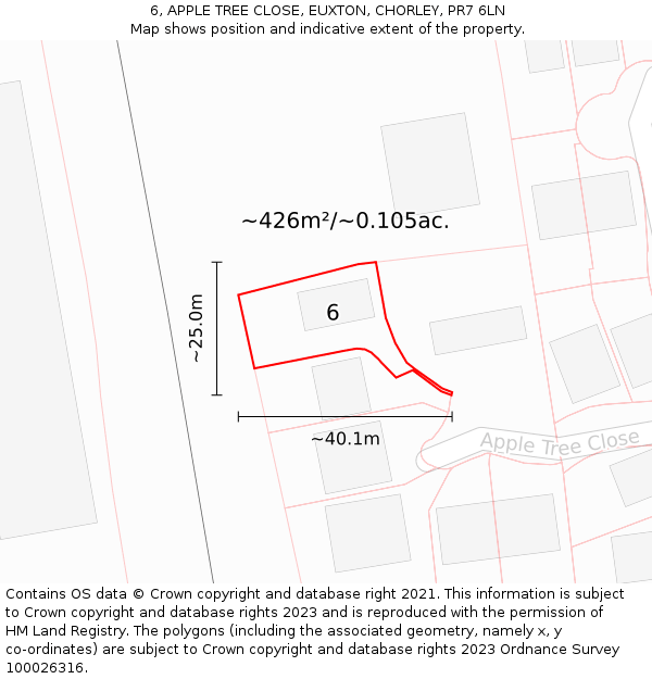 6, APPLE TREE CLOSE, EUXTON, CHORLEY, PR7 6LN: Plot and title map