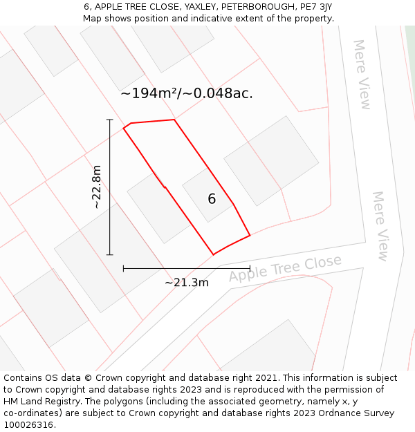6, APPLE TREE CLOSE, YAXLEY, PETERBOROUGH, PE7 3JY: Plot and title map