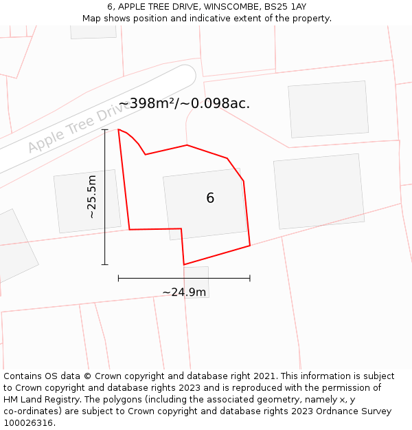 6, APPLE TREE DRIVE, WINSCOMBE, BS25 1AY: Plot and title map