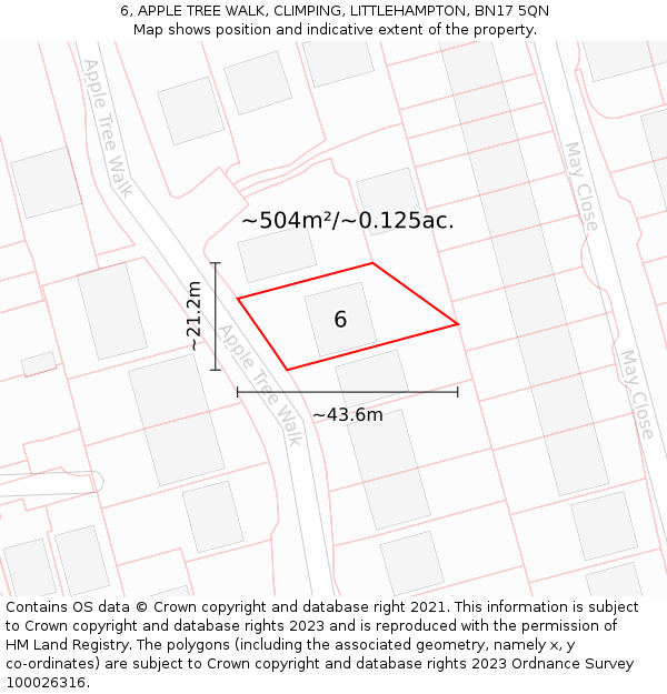 6, APPLE TREE WALK, CLIMPING, LITTLEHAMPTON, BN17 5QN: Plot and title map