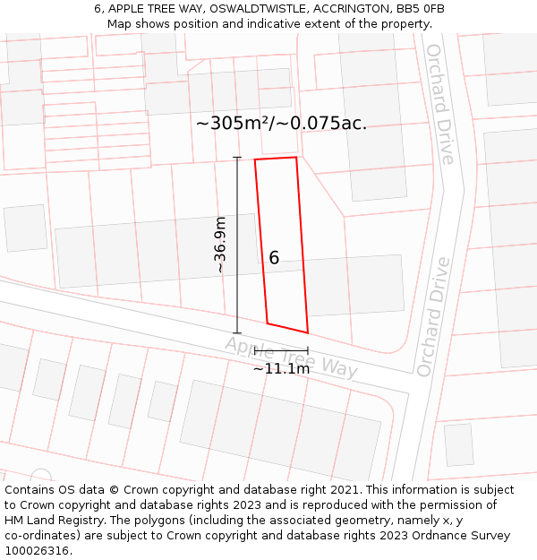 6, APPLE TREE WAY, OSWALDTWISTLE, ACCRINGTON, BB5 0FB: Plot and title map