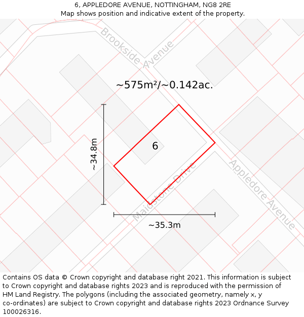 6, APPLEDORE AVENUE, NOTTINGHAM, NG8 2RE: Plot and title map