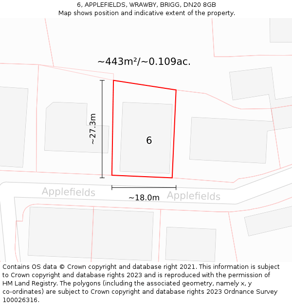 6, APPLEFIELDS, WRAWBY, BRIGG, DN20 8GB: Plot and title map