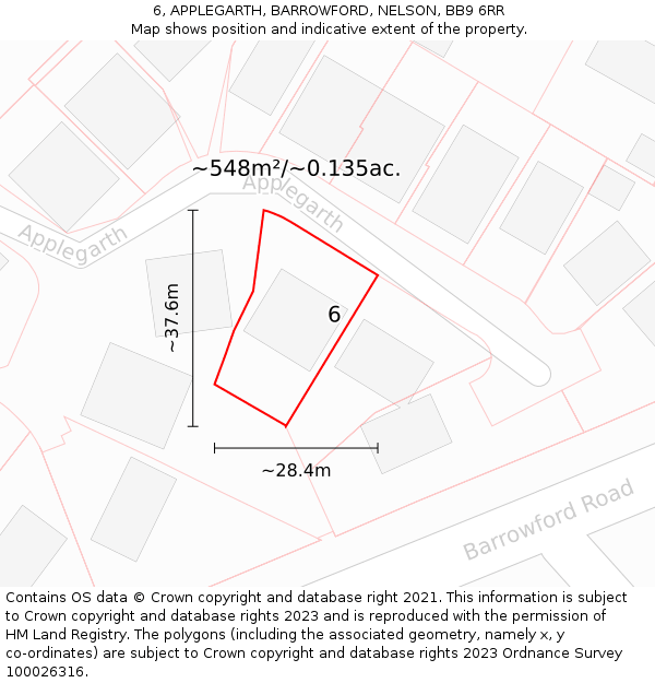 6, APPLEGARTH, BARROWFORD, NELSON, BB9 6RR: Plot and title map