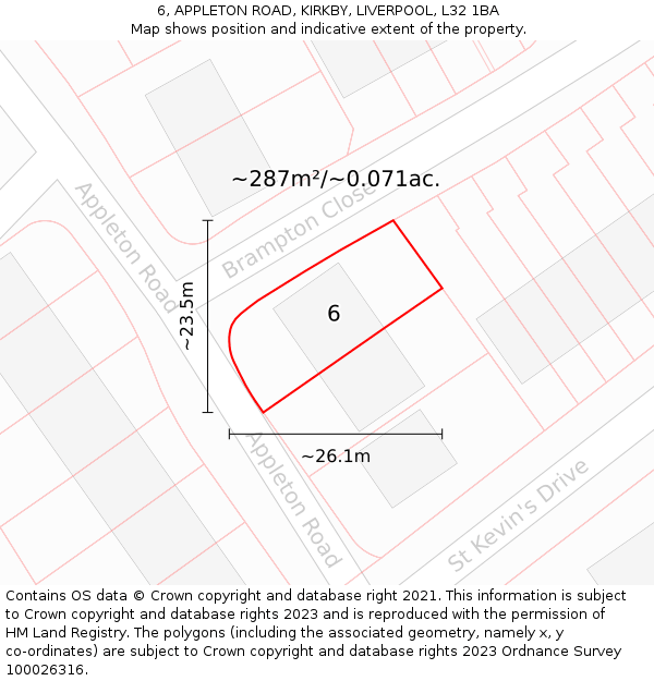 6, APPLETON ROAD, KIRKBY, LIVERPOOL, L32 1BA: Plot and title map