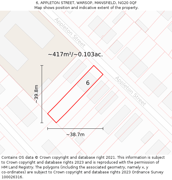 6, APPLETON STREET, WARSOP, MANSFIELD, NG20 0QF: Plot and title map