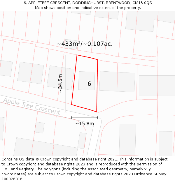 6, APPLETREE CRESCENT, DODDINGHURST, BRENTWOOD, CM15 0QS: Plot and title map