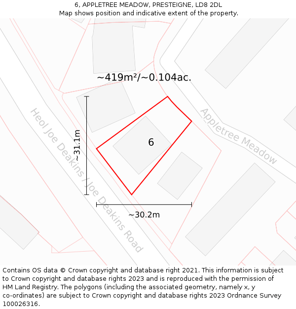 6, APPLETREE MEADOW, PRESTEIGNE, LD8 2DL: Plot and title map