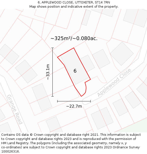 6, APPLEWOOD CLOSE, UTTOXETER, ST14 7RN: Plot and title map