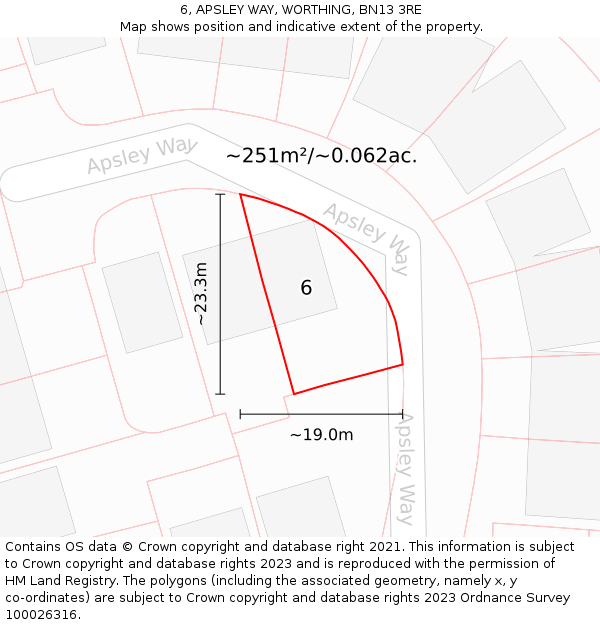 6, APSLEY WAY, WORTHING, BN13 3RE: Plot and title map
