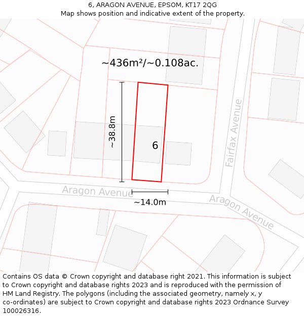6, ARAGON AVENUE, EPSOM, KT17 2QG: Plot and title map