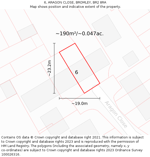6, ARAGON CLOSE, BROMLEY, BR2 8RA: Plot and title map
