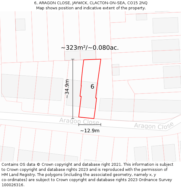 6, ARAGON CLOSE, JAYWICK, CLACTON-ON-SEA, CO15 2NQ: Plot and title map