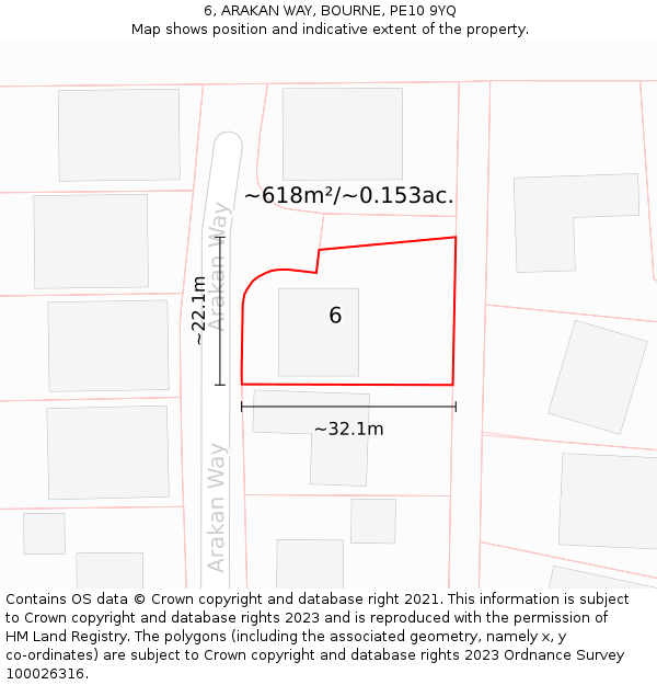 6, ARAKAN WAY, BOURNE, PE10 9YQ: Plot and title map