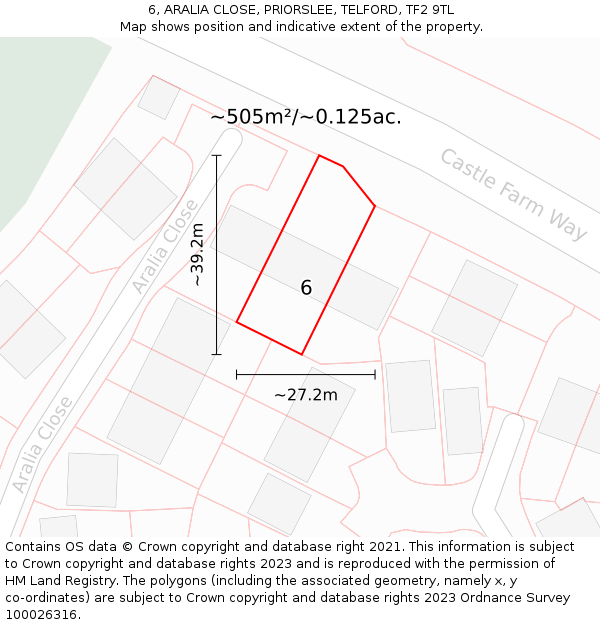 6, ARALIA CLOSE, PRIORSLEE, TELFORD, TF2 9TL: Plot and title map