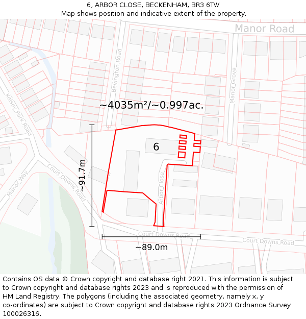 6, ARBOR CLOSE, BECKENHAM, BR3 6TW: Plot and title map